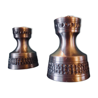 Pair of white pewter candlesticks decorated with bas-relief. "Perletin". Norway 1960
