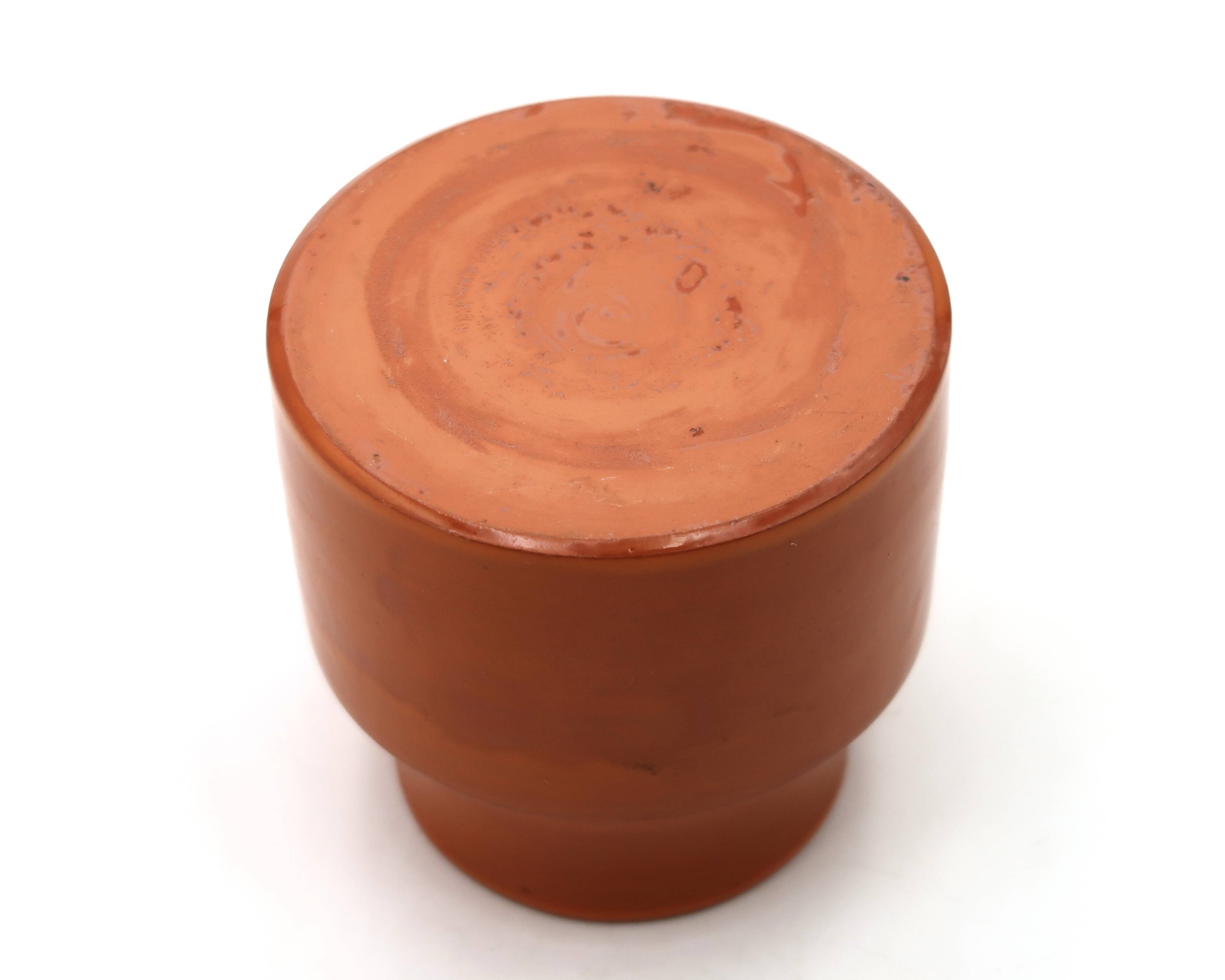 Orange ceramic bonbonnière by Mado Jolain, 1950s.