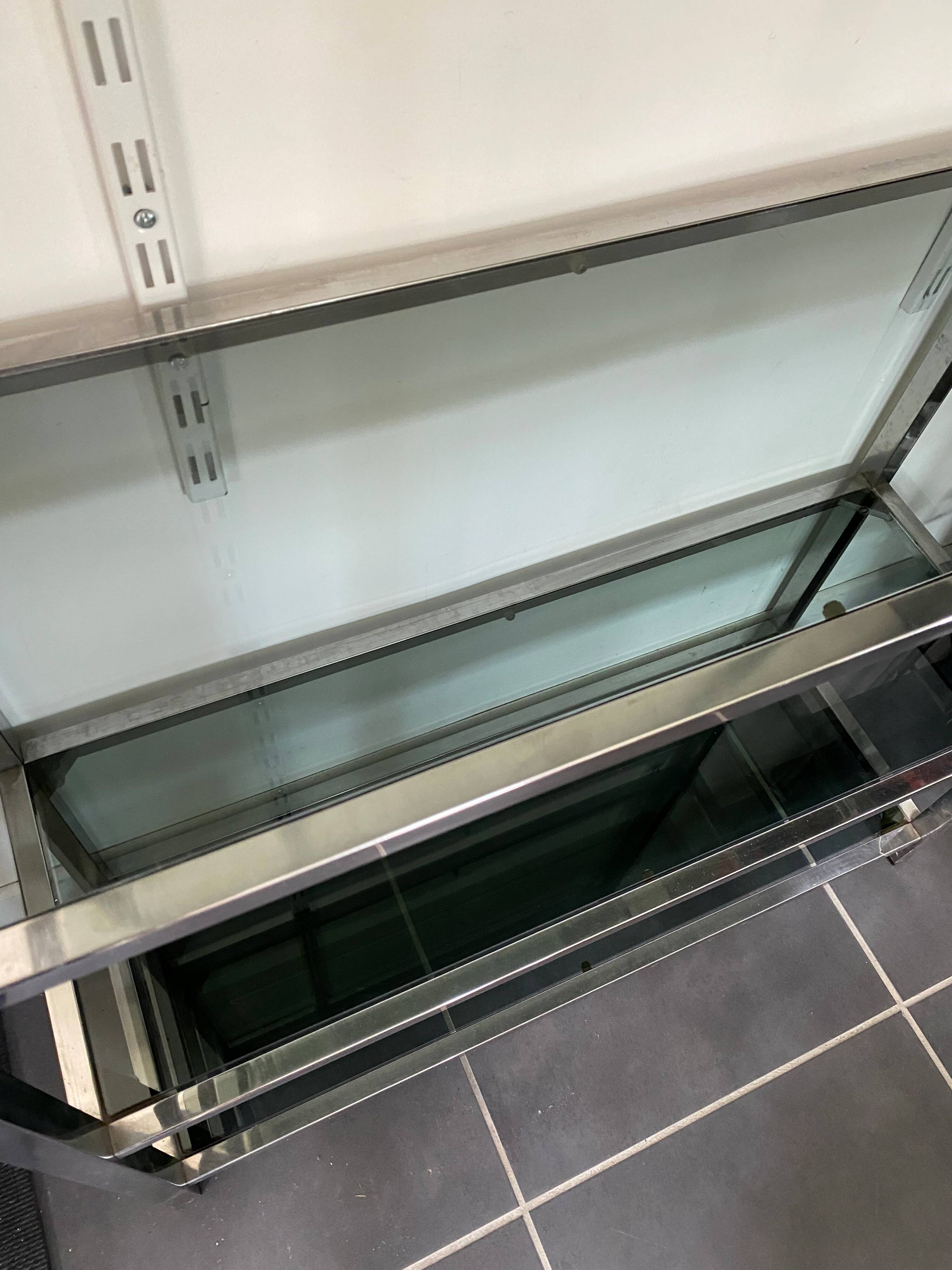 Display bookshelf modular wall shelf glass and chrome vintage 1970s