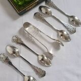 Box of 6 Small Spoons and Sugar Tongs Bergna Bros. Sunderland
