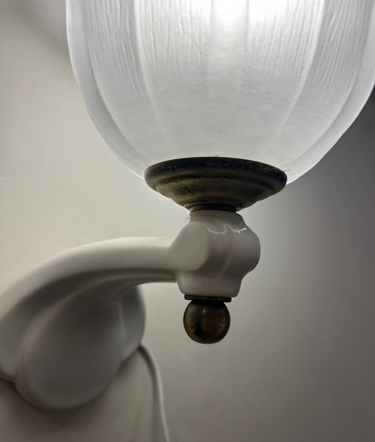 pair of ceramic and frosted glass wall lights 1950