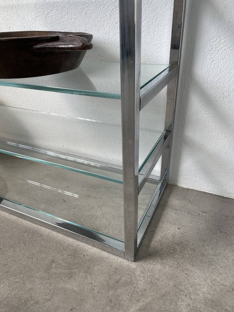 Pair of chrome and glass shelves from the 70s
