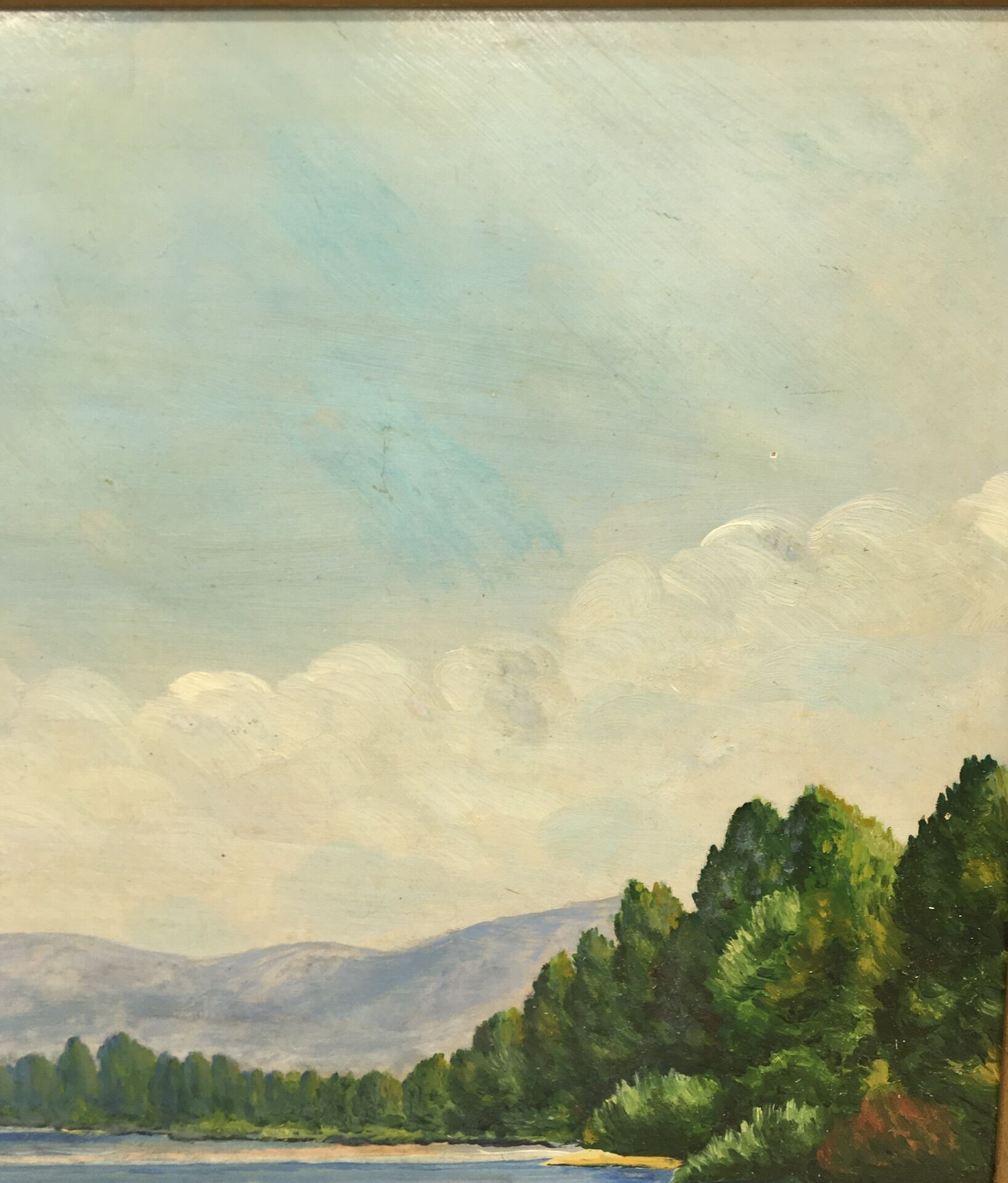 Tableau paysage au lac signé a Bailloud  années 50/70