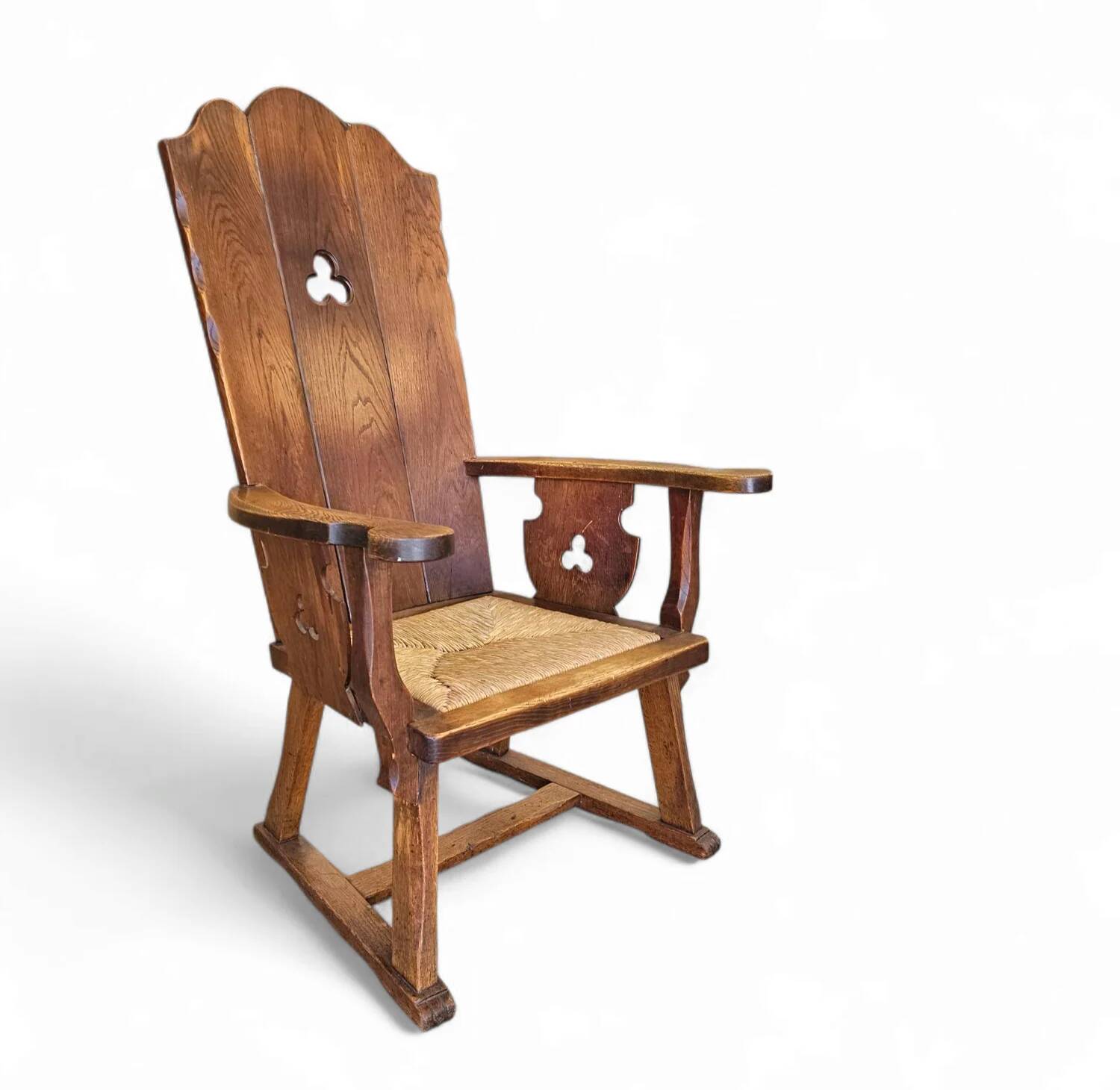 High back / monastery / rush seat armchair 1950s
