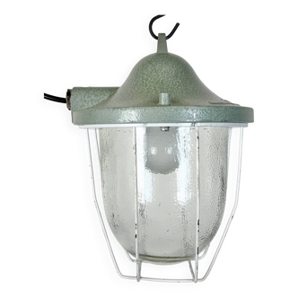 Green Industrial Bunker Cage Light from Polam Gdansk, 1970s