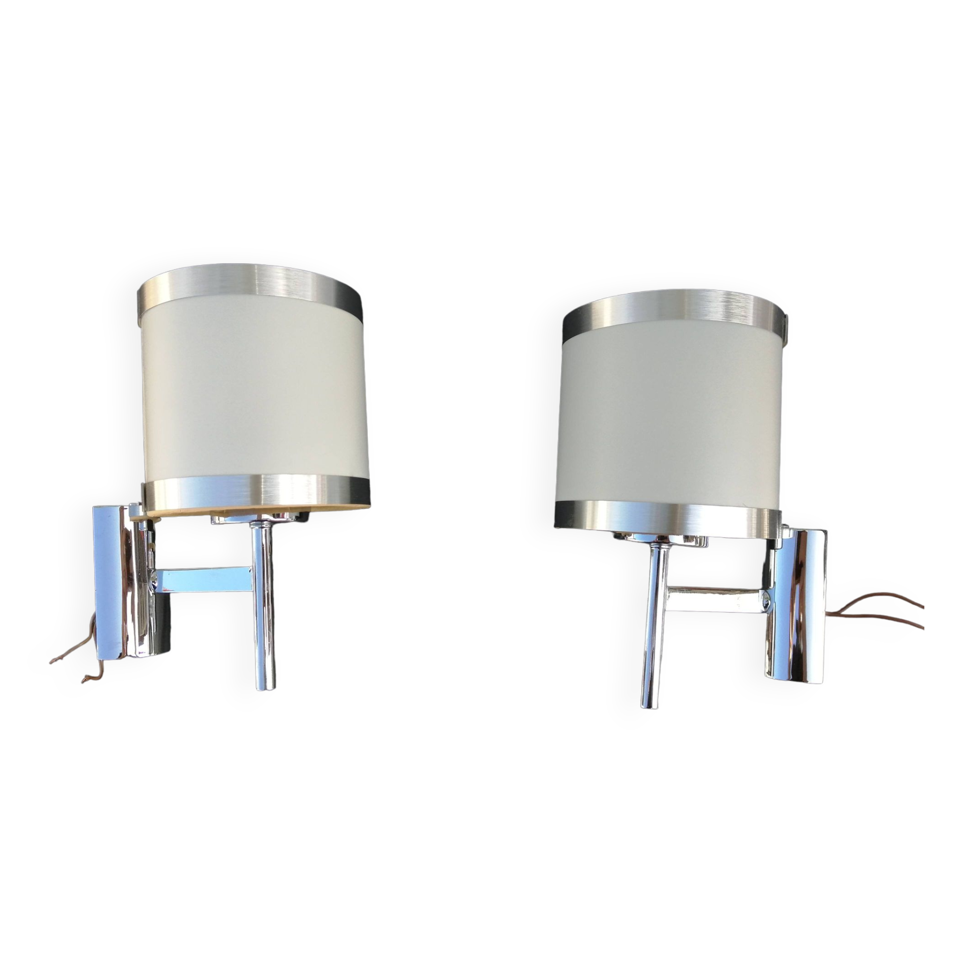 Pair of chrome design wall lights and vintage white hat 1970