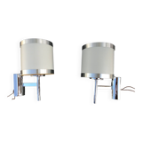 Pair of chrome design wall lights and vintage white hat 1970