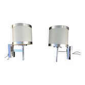 Pair of chrome design wall lights and vintage white hat 1970