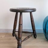 Tripod stool in turned wood, attributed to Charles Dudouyt, 20th century.