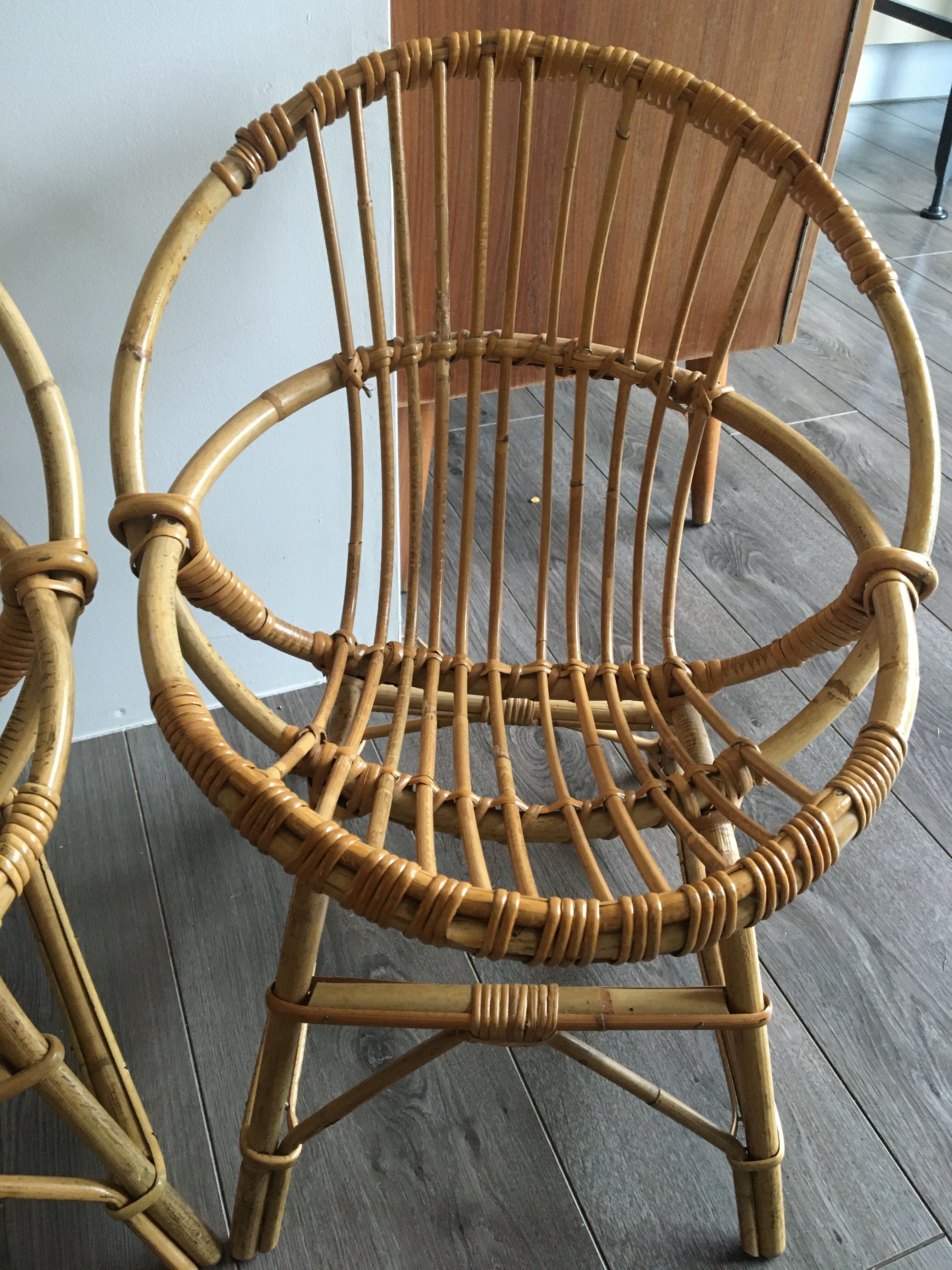 Duo of rattan armchairs