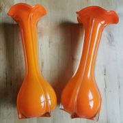 Pair of orange blown glass vases