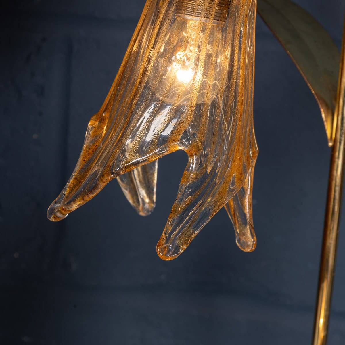 Lampadaire en laiton et verre italien vintage des années 20, murano c.1980