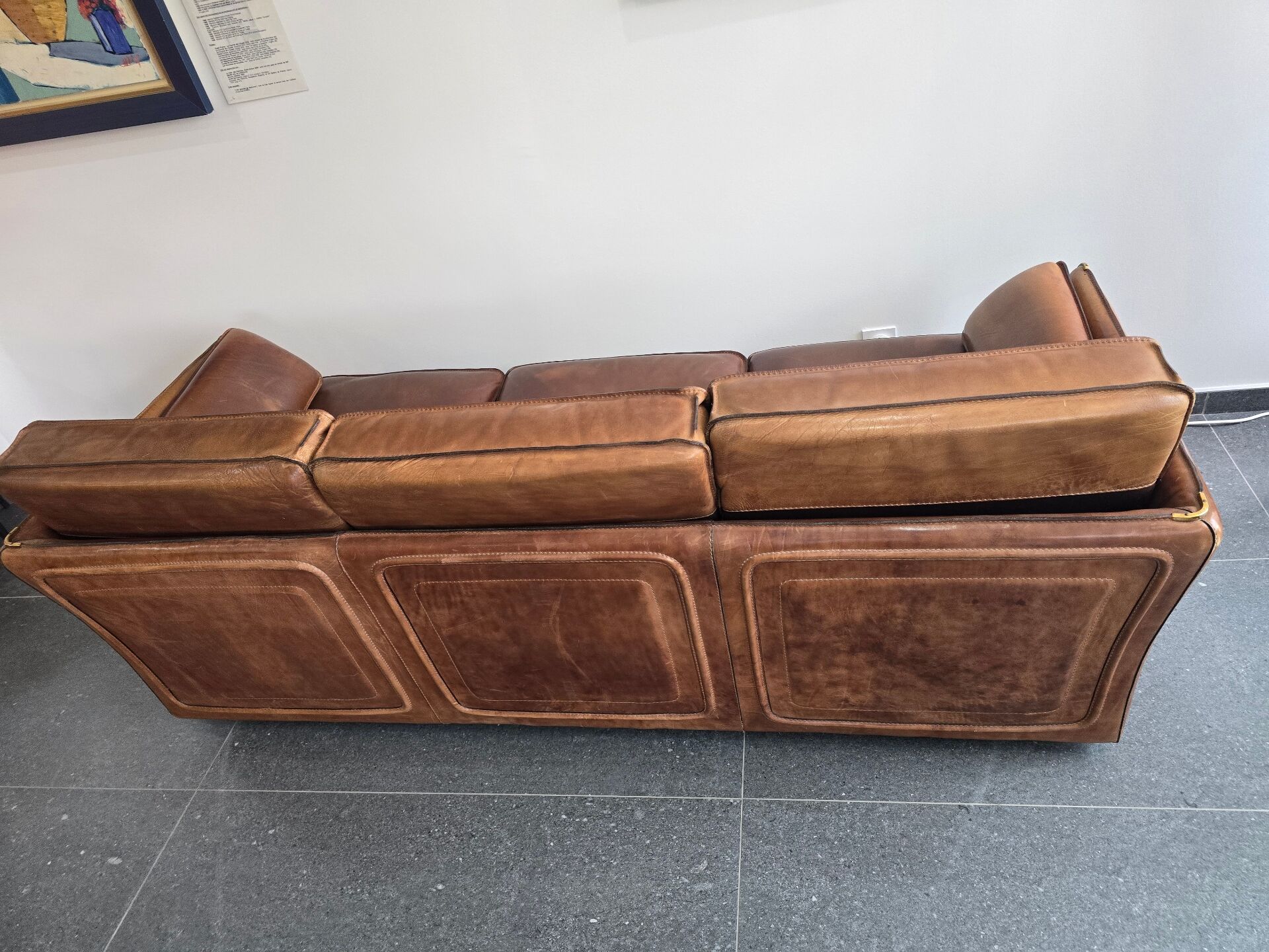 Roche Bobois vintage lounge from the 80s – cognac buffalo leather – 2 sofas + pouf