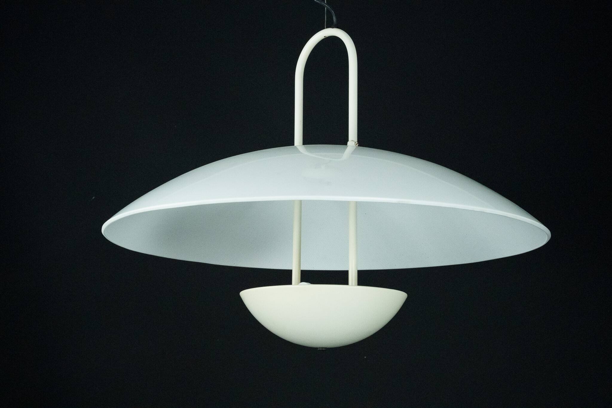 Vintage 1990s White Pendant Lamp with Glass Top Shade. Italy