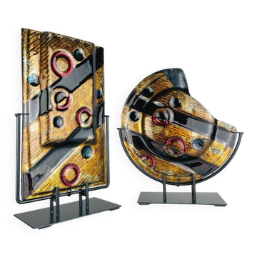 Geometric Glass Vases from Murano, Italy, 2000s, Set of 2
