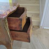 Pair of 2 Louis XV bedside tables - marquetry - 2 drawers - pink marble