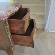 Paire de 2 chevets-louis xv-marqueterie-2 tiroirs-marbre rose