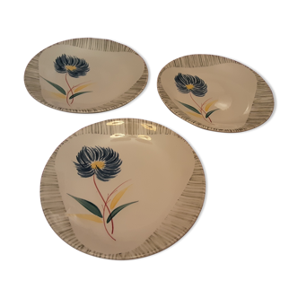 3 dessert plates faience sarreguemines tambourine model