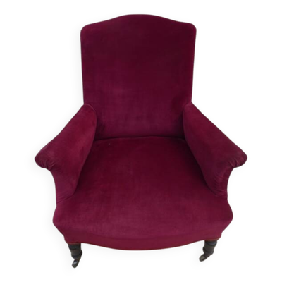 Bergère à pied en bois noirci à roulettes Epoque Napoléon III garnis velour
