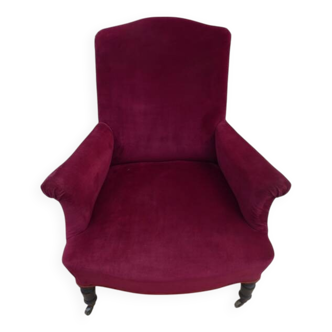 Bergère à pied en bois noirci à roulettes Epoque Napoléon III garnis velour