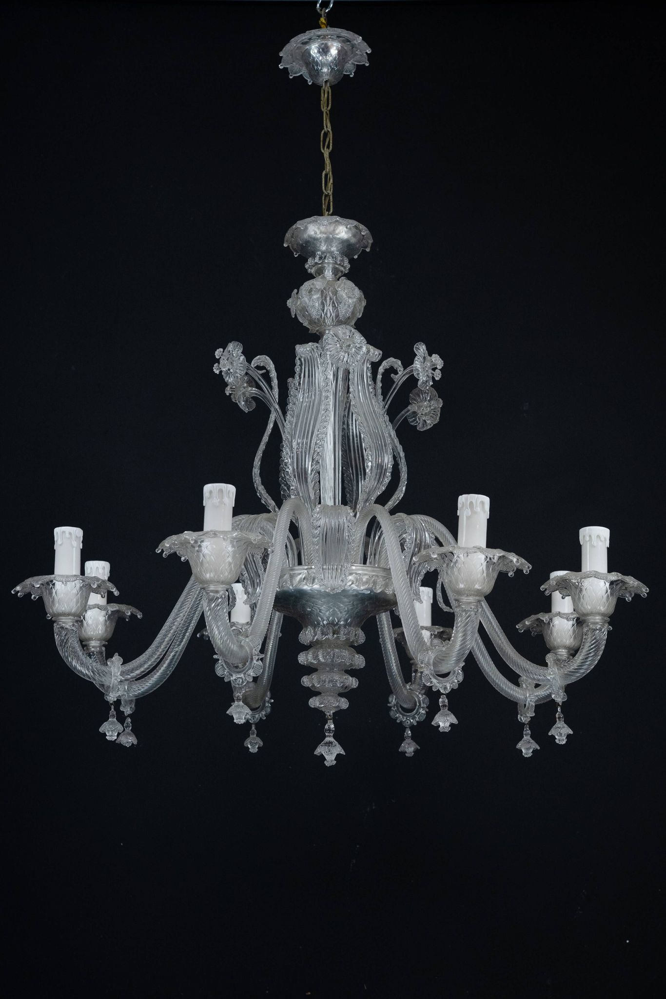 1940s Vintage Murano Clear Glass Chandelier, Classic Italian Art Glass