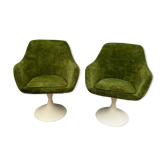 Set of 2 swivel chairs in green velvet