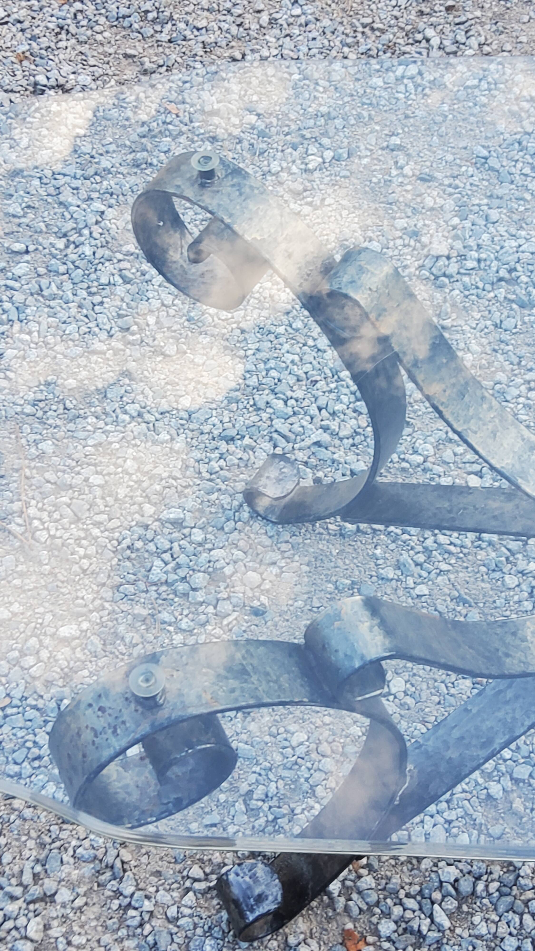 Coffee table from the 70s in wrought iron glass top bec de corbin