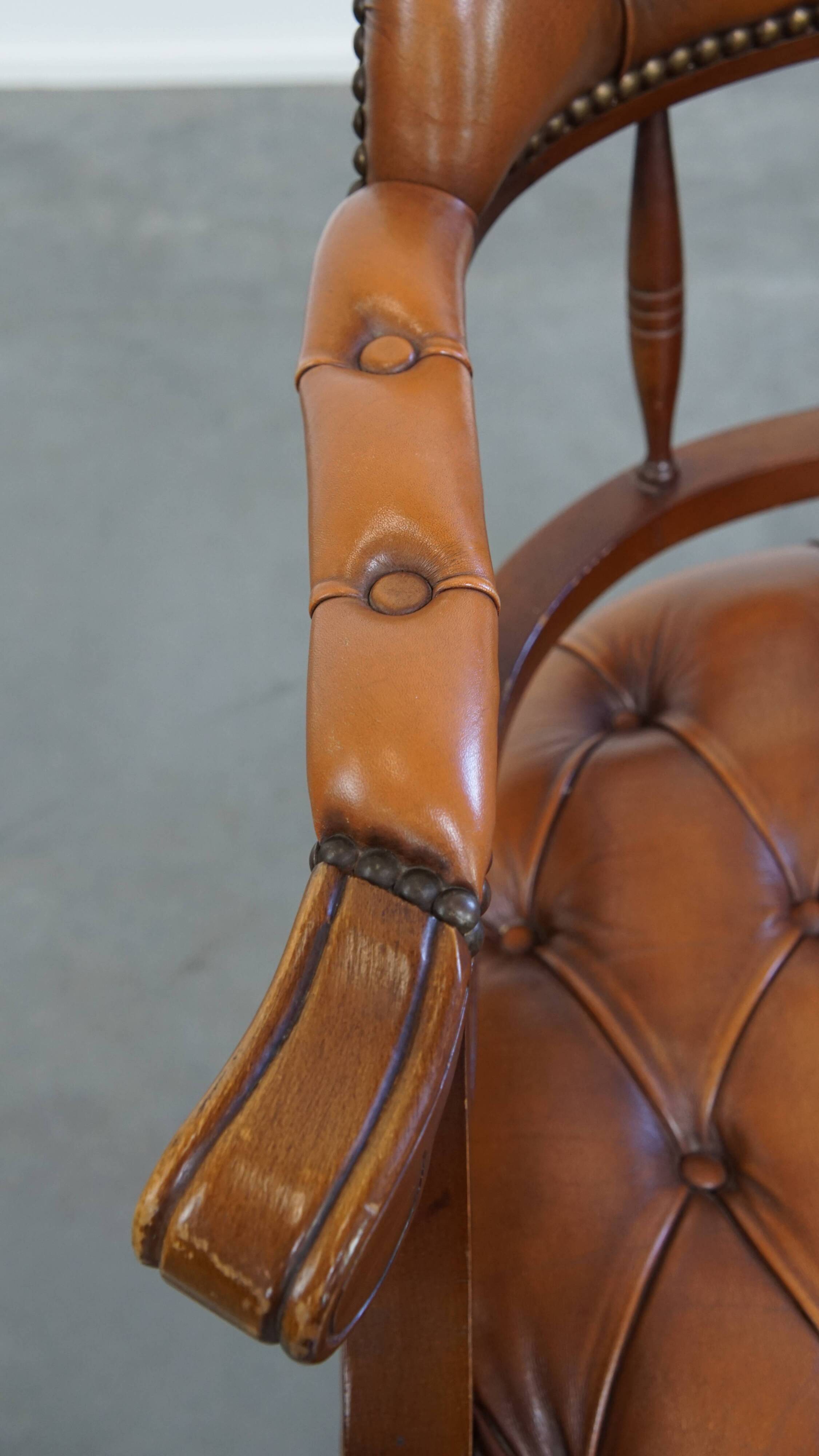 Leather and Wood Chesterfield Office Chair in English Style
