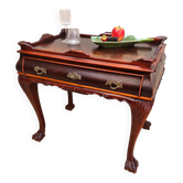Antique walnut side table / tea table with drawer, shelves