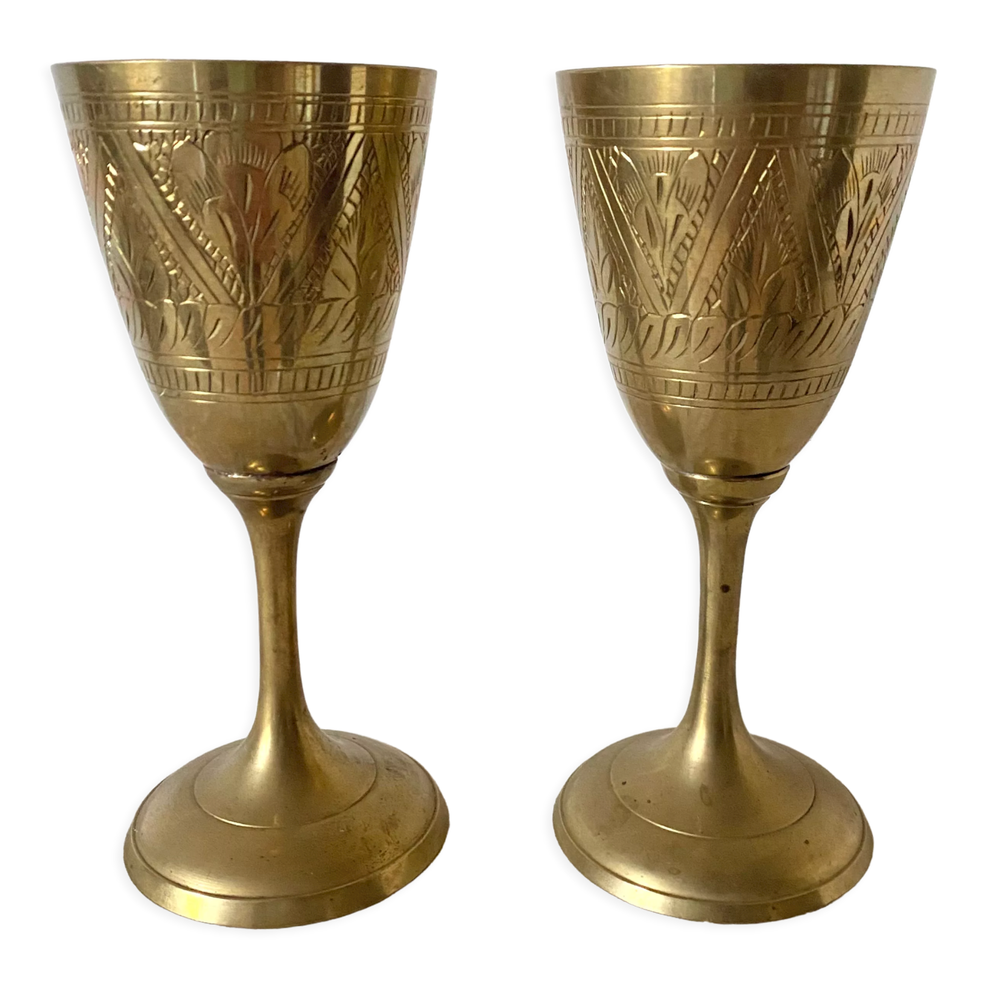Chiseled Brass Chalice Wine Glasses