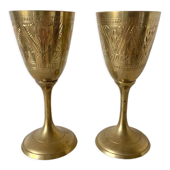 Chiseled brass chalice wine glasses