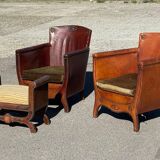 Lounge chairs and ottoman attributed to Otto Schultz for Boet AB, Sweden, 1930s, set of 3