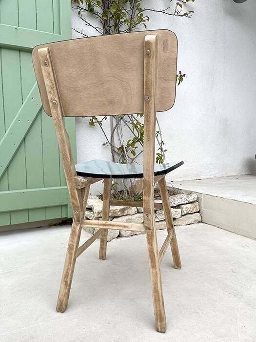 Set of 2 wooden and water green Formica chairs