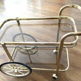 Brass and smoked glass bar trolley, 2 trays