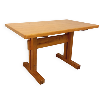 Table à manger rectangulaire Charlotte Perriand Les Arcs vintage en pin des années 60 70
