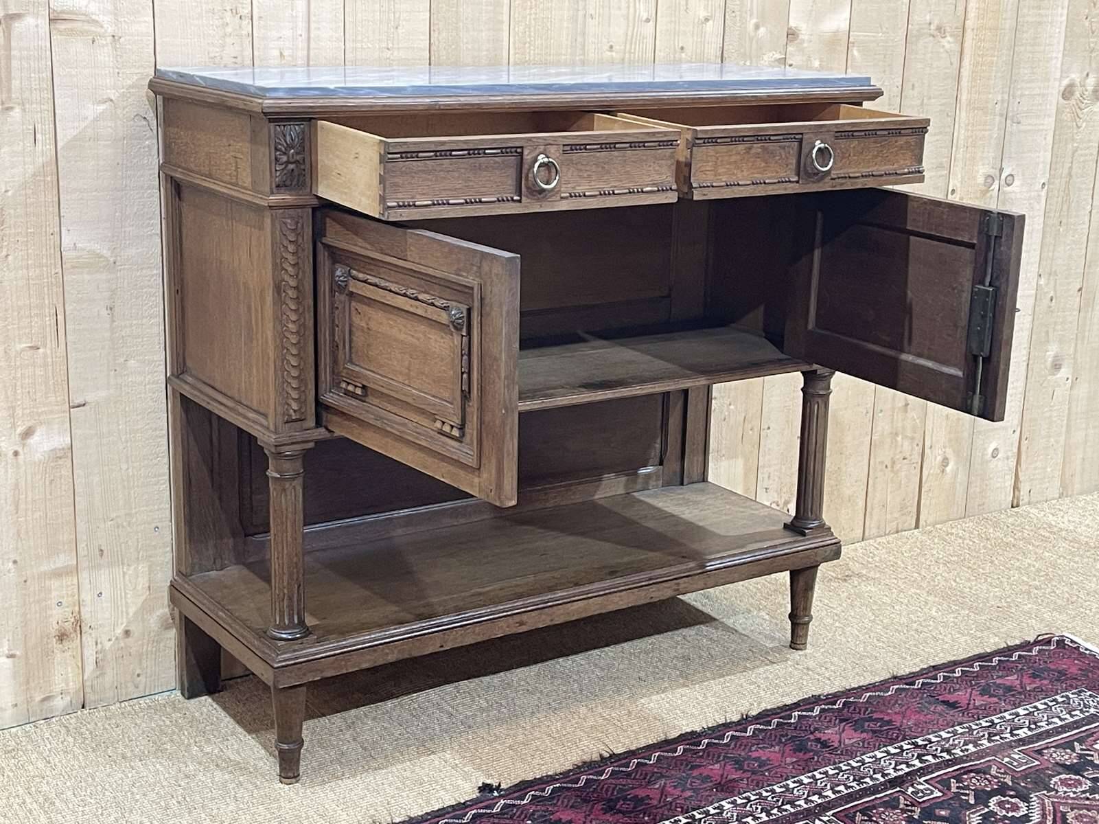 Louis XVI style oak server with marble top