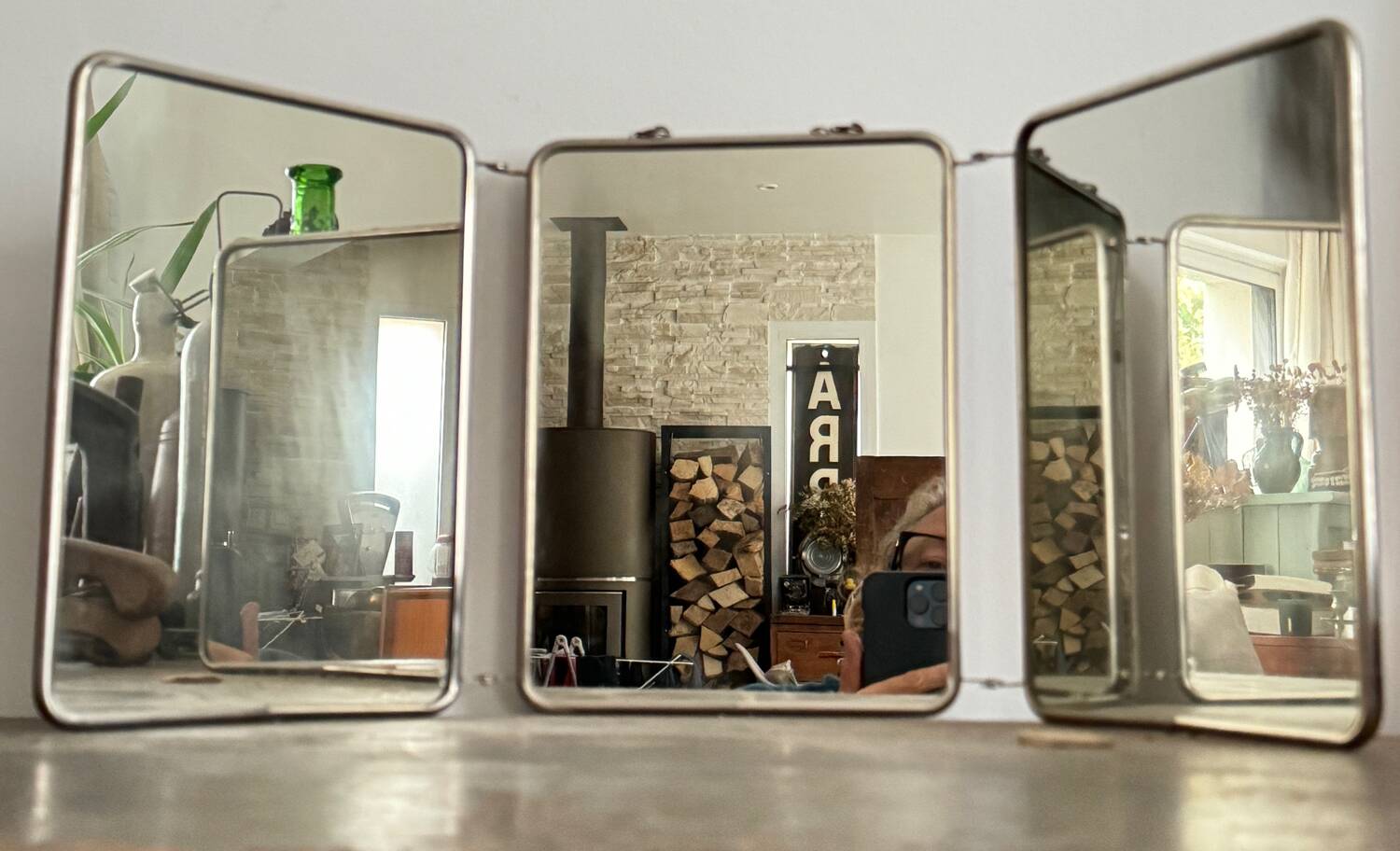 Miroir de barbier triptyque vintage