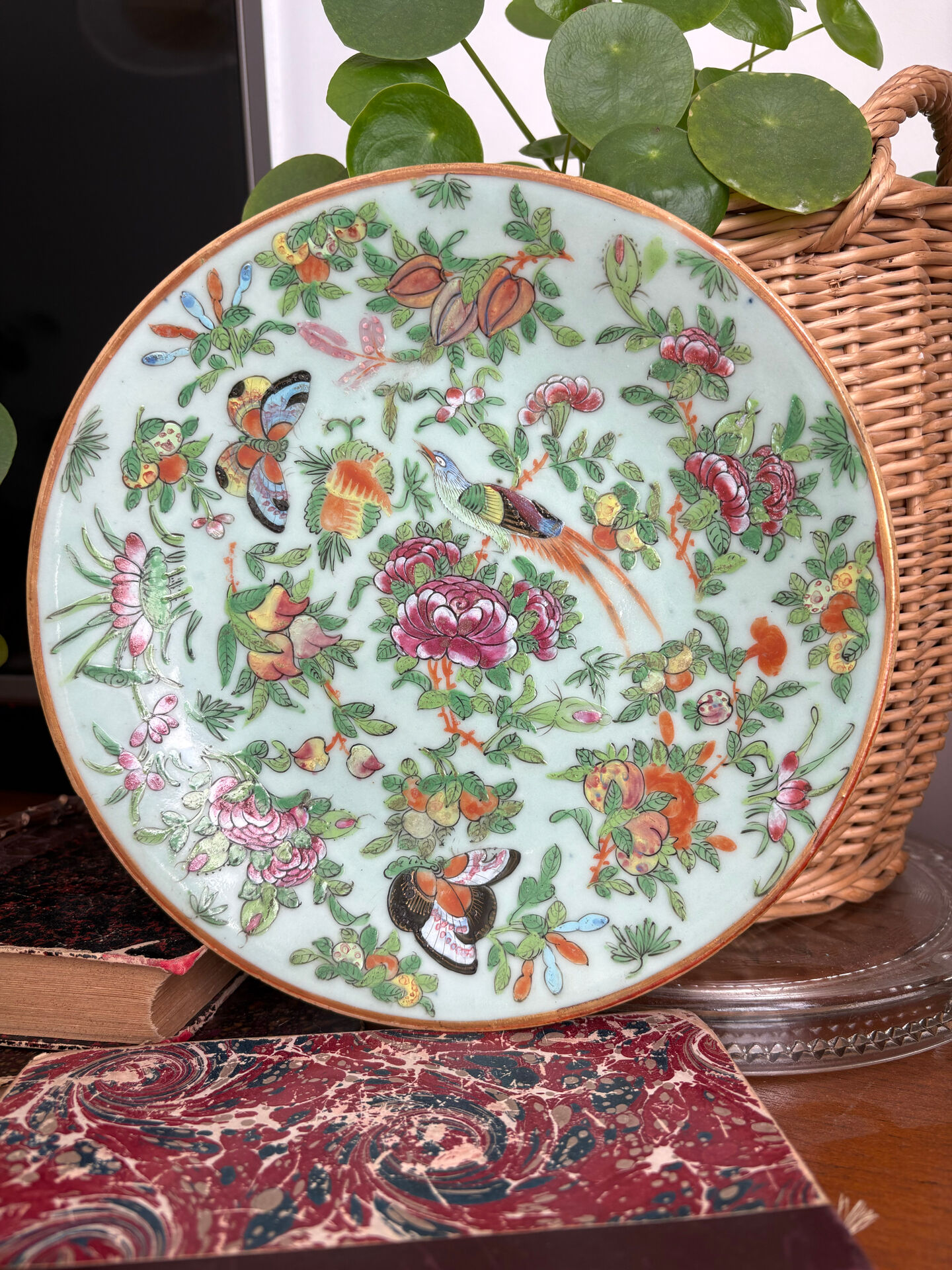 Antique celadon porcelain plate from Canton, China (1820-1850)