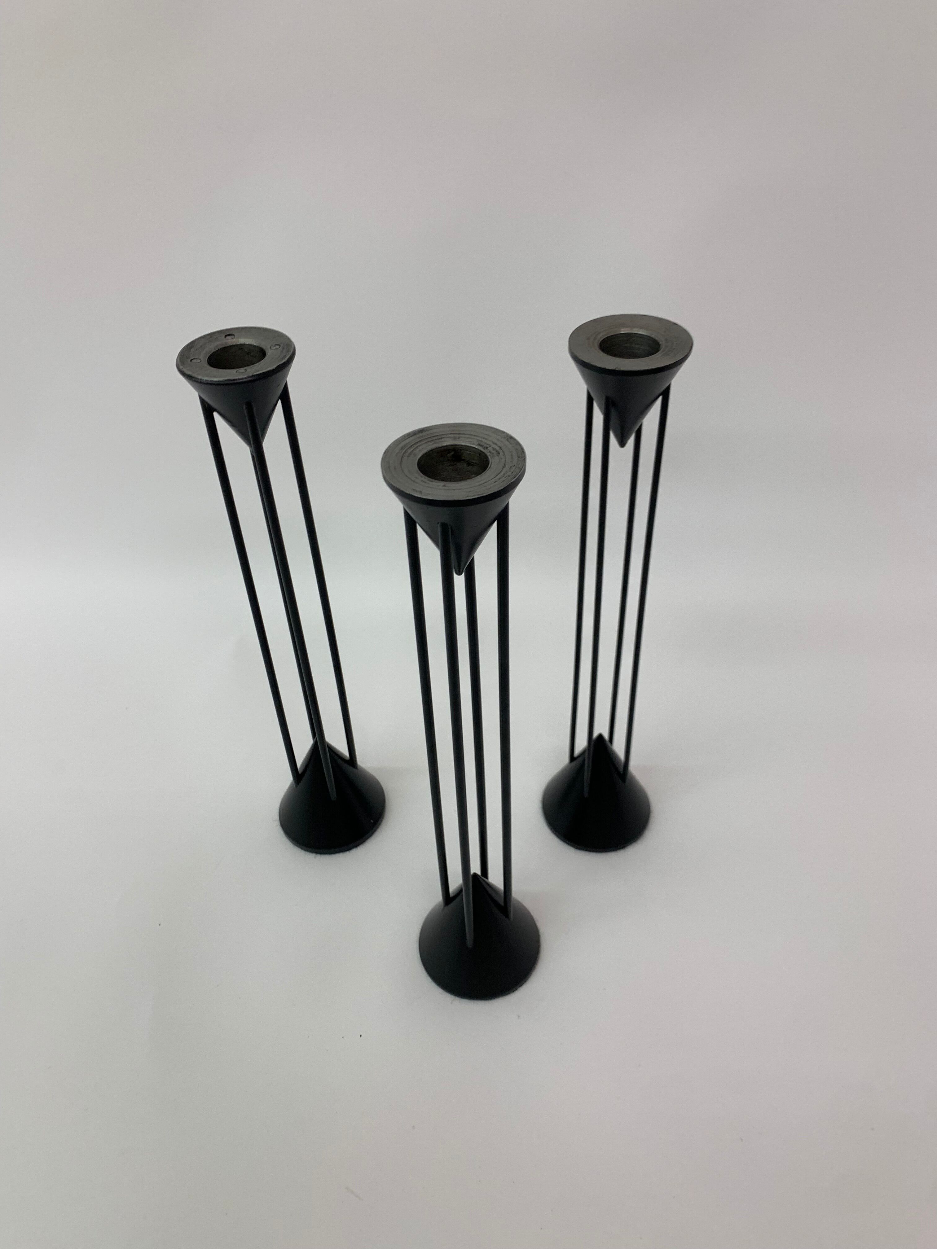 Set of 3 Post Modern candle sticks , 1980's