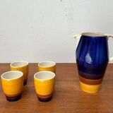 Mid-century hand-painted German décor, ceramic jug 507 with cups from Stützel & Sachs Aalen Keramik, 1960s, set of 5.