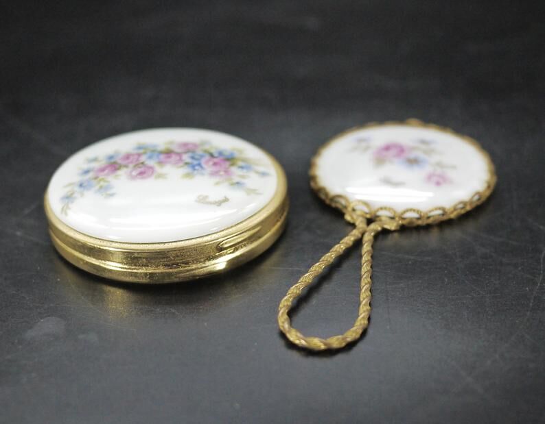 French Limoges porcelain pocket mirror