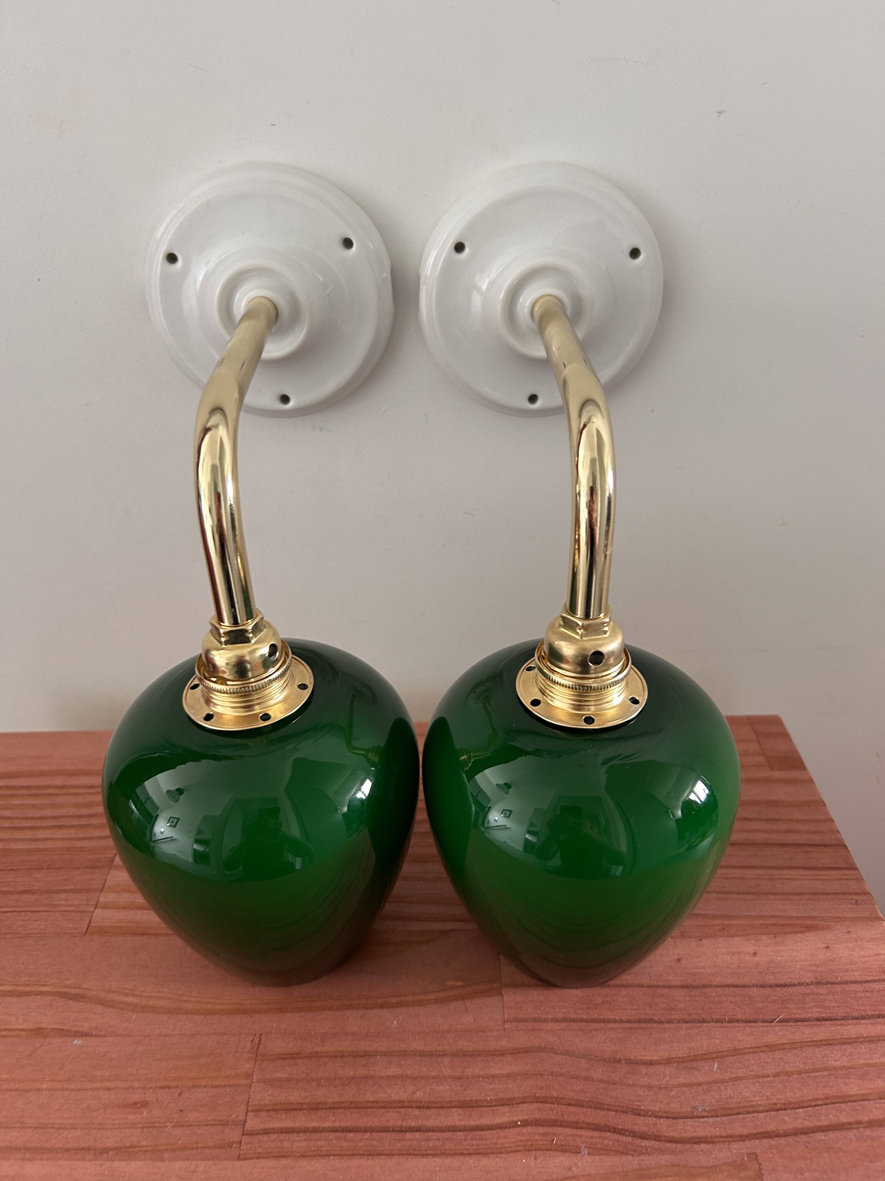 Pair of green opaline wall lights