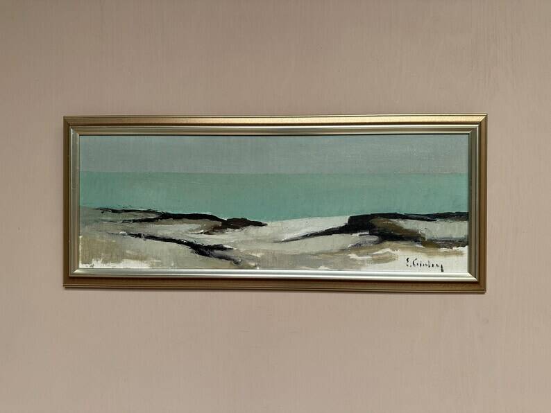 Large Original Swedish Oil on Canvas – 'Coastal Landscape' by Eric Cederberg (1897–1984) – Signed – vintage and framed – 36 × 87 cm (14.2 × 34.3 inches)