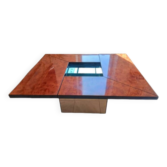 Lacquered burl wood coffee table with sliding top, Paul Michel France, circa 1970