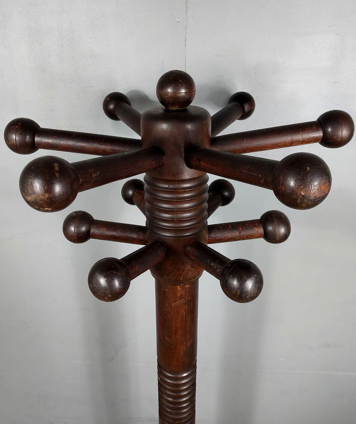 Art Deco style coat rack in stained oak around 1940