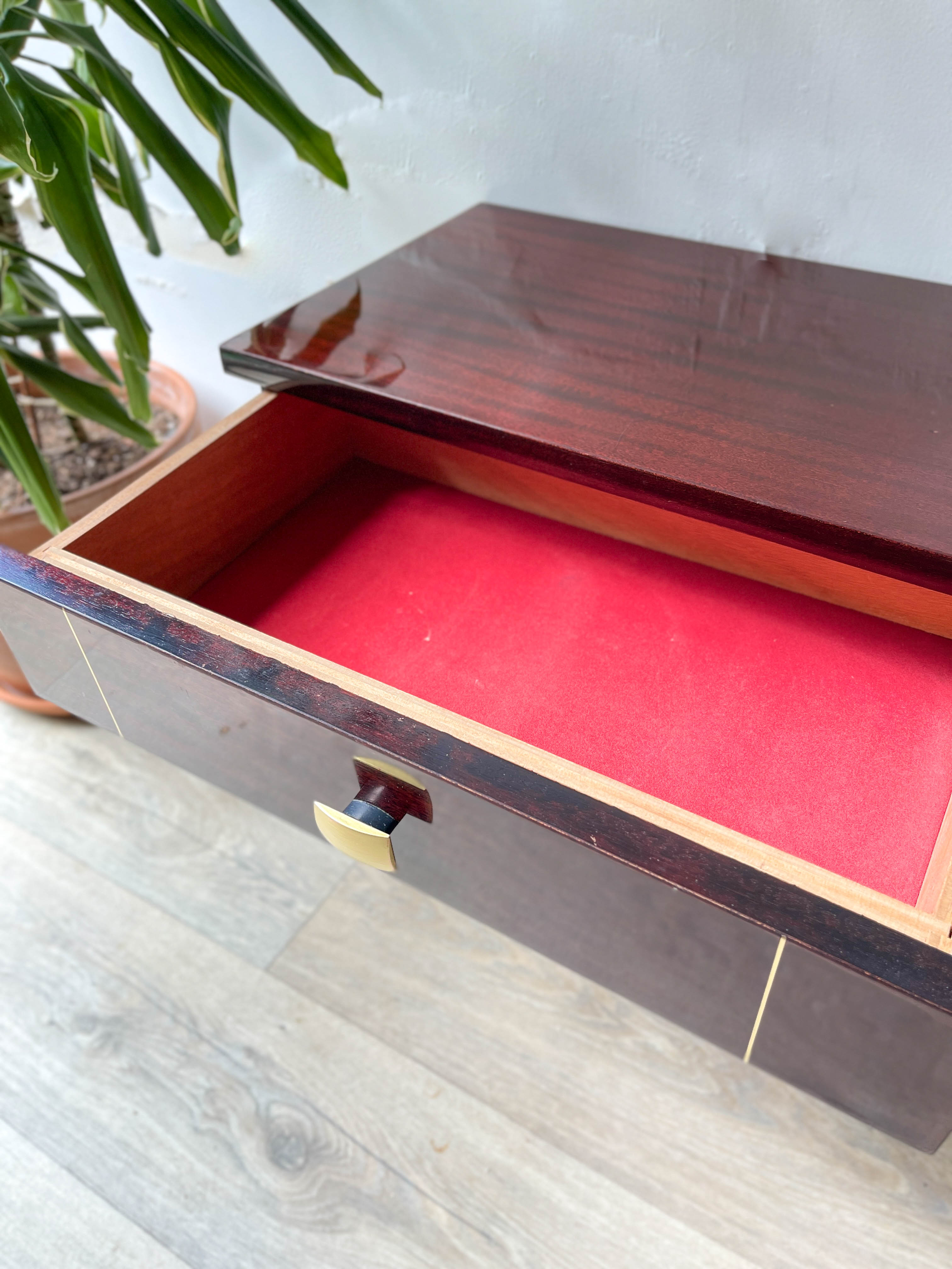 Vintage wood and brass bedside table Art Deco style