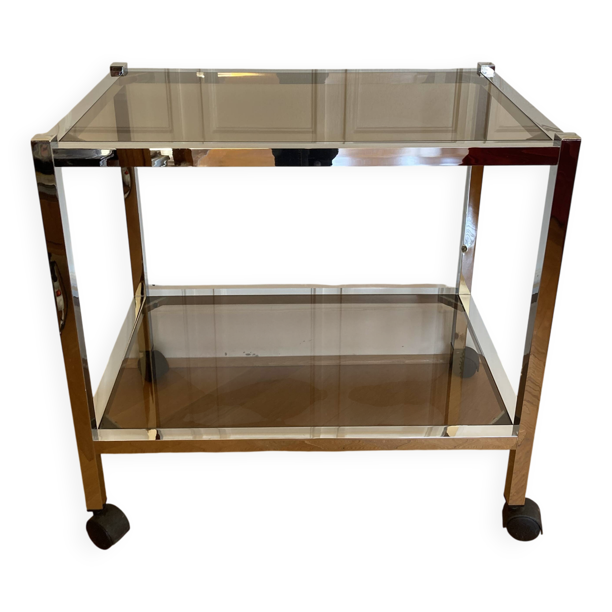 80s chrome and smoked glass trolley
