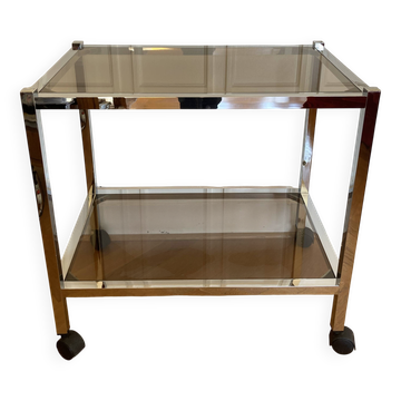 80s chrome and smoked glass trolley