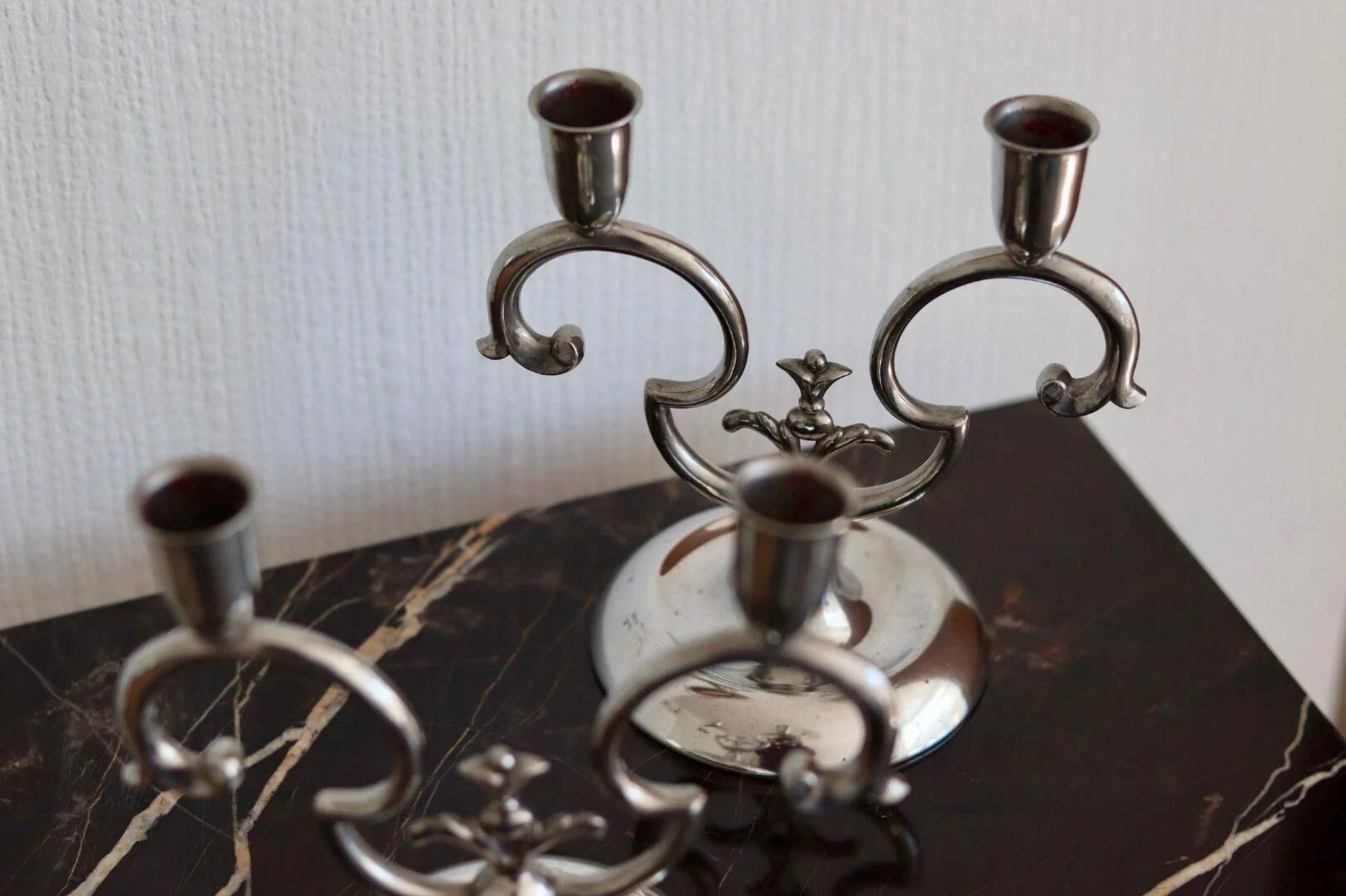 Pair of vintage Swedish pewter candleholders by Svenskt Tenn