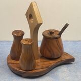 elegant table servant for condiment in olive wood, vintage